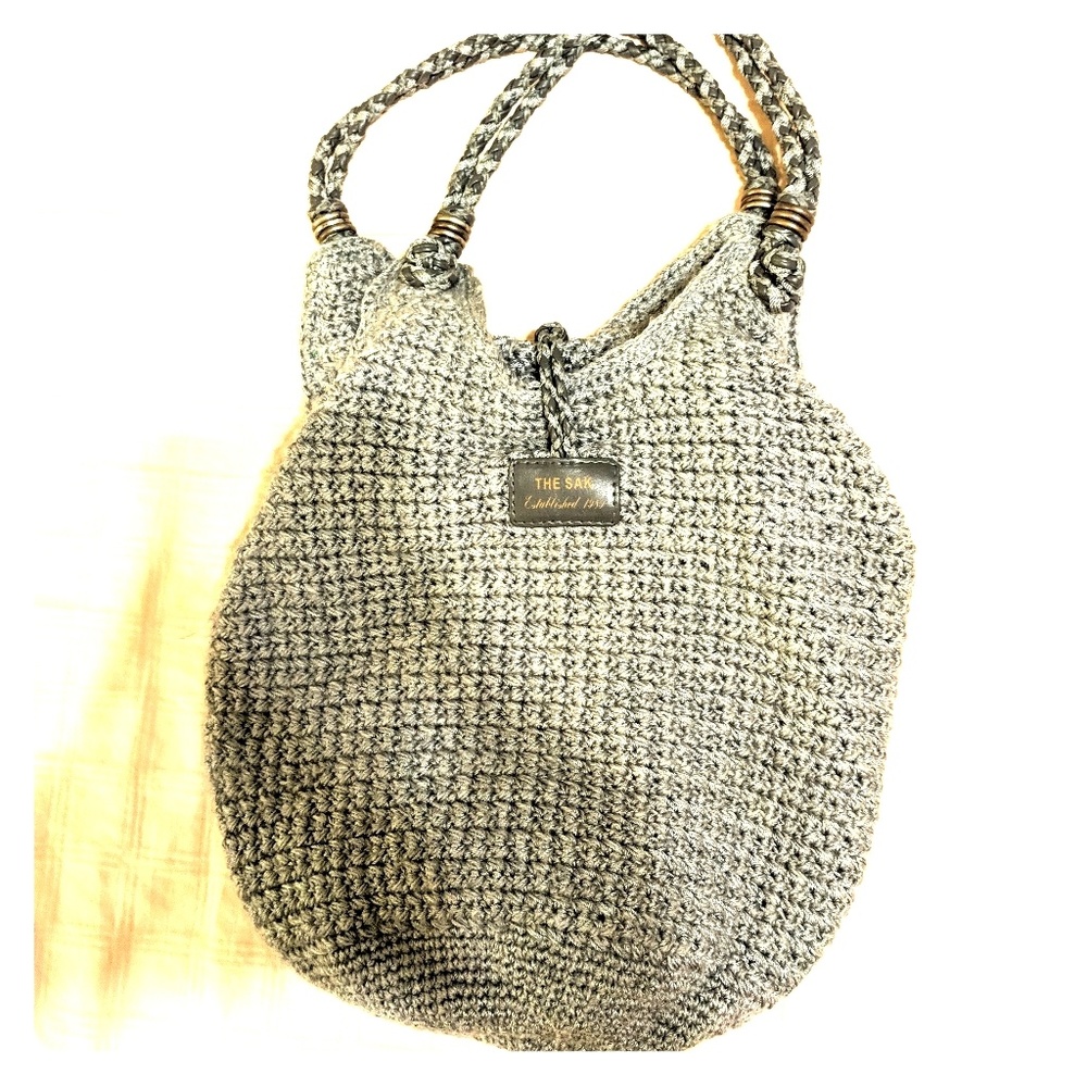 The Sak Small Gray Crochet Hobo Tote